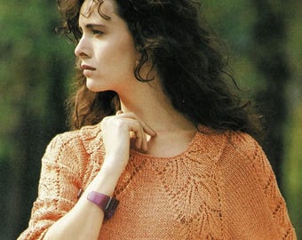 Ladies Summer Top with Lacy Leaf Stitch Panels, Vintage Knitting Pattern, PDF, Digital Download - A583