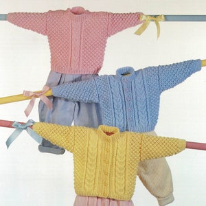 Babies, Toddlers and Childrens Aran Round Neck Sweater and Cardigan, Vintage Knitting Pattern, PDF, Digital Download - A678