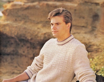 Mens "Easy Knit" Sweater with Textured Yoke, Vintage Knitting Pattern, PDF, Digital Download - C963