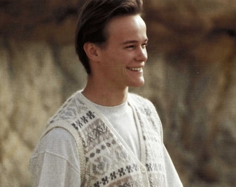 Kamizelki damskie i męskie z tradycyjnymi przodami Fair Isle i podwójnym ściągaczem z tyłu, wzór vintage, PDF, pobieranie cyfrowe - B947