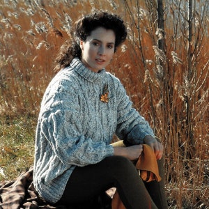 Ladies Lovely Oversize Aran Sweater with Polo Neck, Vintage Knitting Pattern, PDF, Digital Download - C562
