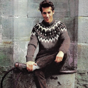 Mens Traditional Nordic Chunky Fair Isle Sweater, Vintage Knitting Pattern, PDF,  Digital Download - A157