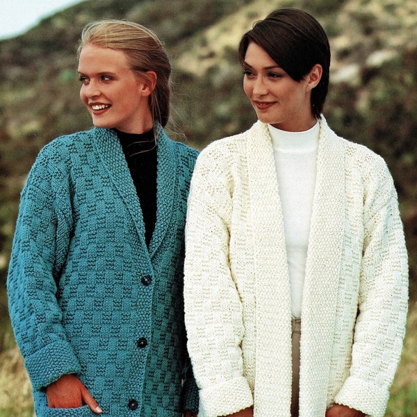 Ladies "Easy Knit" Chunky Cardigans with Turn Back or Roll (Shawl) Collar, Vintage Knitting Pattern, PDF, Digital Download - C809