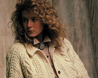 Ladies Lovely Traditional Aran Cardigan with Collar, Vintage Knitting Pattern, PDF, Digital Download - A630