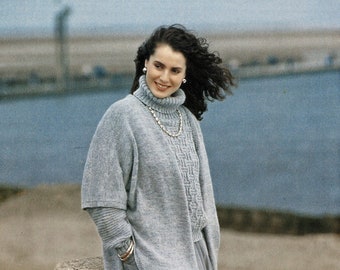 "Damen ""Easy Knit"" Strukturierter Pullover mit einfarbigem Überwurf, Vintage Strickmuster, PDF, Digital Download - C719