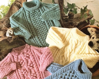 Toddlers and Childrens Aran Sweaters with Interchangeable Cable Panels and Necklines, Vintage Knitting Pattern, PDF, Digital Download - A256