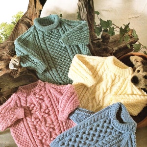 Pulls Aran pour tout-petits et enfants avec torsades interchangeables et encolures, modèle de tricot vintage, PDF, téléchargement numérique - A256