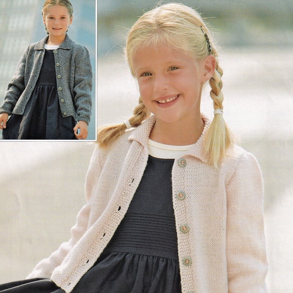 Toddlers and Girls "Easy Knit" Cardigan with Moss Stitch Bands and Collar, Vintage Knitting Pattern, PDF, Digital Download - D139