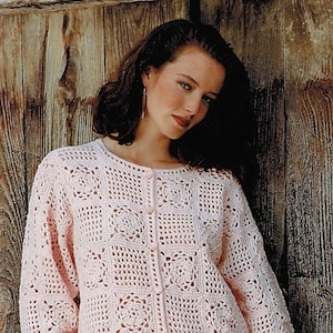 Ladies Crochet Sampler Look Cardigan, Vintage Crochet Pattern, PDF, Digital Download - C305
