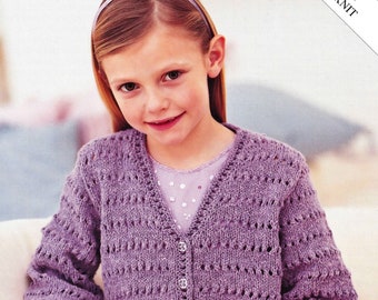 Toddlers and Girls Pretty "Easy Knit" V-Neck Cardigan, Vintage Knitting Pattern,  PDF, Digital Download - D268