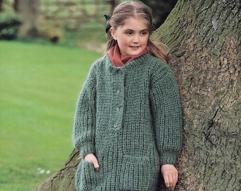 Girls Chunky Fishermans Rib Sweater, Vintage Knitting Pattern, PDF, Digital Download - D413