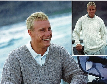 Suéter texturizado "Easy Knit" para hombre con cuello redondo o en V, patrón de tejido vintage, PDF, Descarga digital - C895