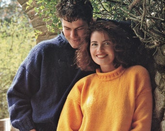 Ladies and Mens "Easy Knit" Aran Sweaters, Vintage Knitting Pattern, PDF, Digital Download - D145