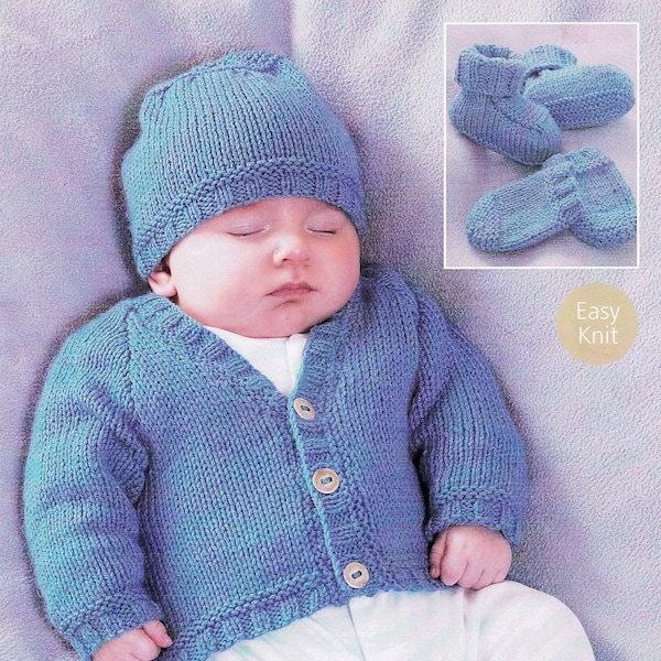 Babies, Toddlers and Childrens "Easy Knit" Cardigan, Hat, Bootees and Mittens, Vintage Knitting Pattern, PDF, Digital Download - D126