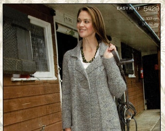 Ladies "Easy Knit" Aran Weight Car Coat in Two Lengths, Vintage Knitting Pattern, PDF, Digital Download - C357