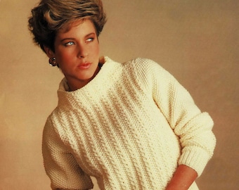 Ladies Gorgeous Aran Sweater with Funnel Neck and Easy Twist Stitch Pattern, Vintage Knitting Pattern, PDF, Digital Download - B579