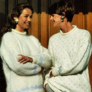 Ladies Lovely Mohair Fair Isle Sweater with Rolled Neckline, Vintage Knitting Pattern, PDF, Digital Download - C696