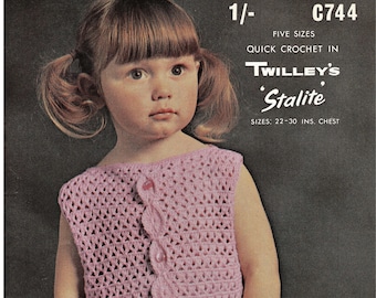 Toddlers and Girls Pretty Crochet Sleeveless Dress, Vintage Crochet Pattern, PDF, Digital Download - B700