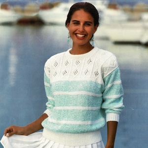 Womens Sweater Knitting Pattern PDF Ladies Lacy Patchwork