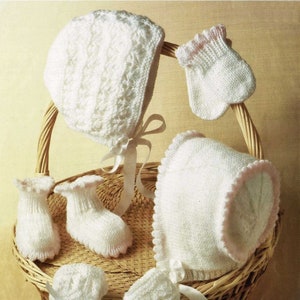 Babies Beautiful Bonnets with Matching Mittens and Bootees, Vintage Knitting Pattern, PDF, Digital Download - C136