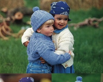 Toddlers and Childrens Lovely Cable Yoke Sweater, Cardigan and Matching Hat, Vintage Knitting Pattern, PDF, Digital Download - B320