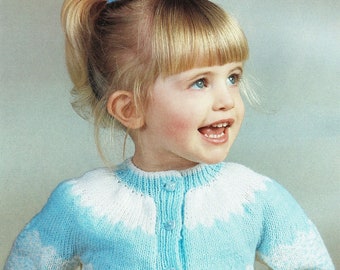 Toddlers and Girls Gorgeous Cardigan with Fair Isle Yoke, Vintage Knitting Pattern, PDF, Digital Download - A662