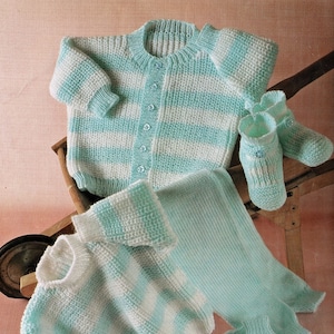 Babies and Toddlers Fishermans Rib Cardigan and Sweater with Pants, Mitts & Bootees, Vintage Knitting Pattern, PDF, Digital Download - A393