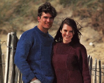 Dames en heren grof gebreide patchwork trui, vintage breipatroon, PDF, digitale download - C167