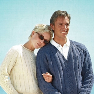 Ladies and Mens Great Raglan Sweater with Cable Panels and Round or V Neck, Vintage Knitting Pattern, PDF, Digital Download - C724