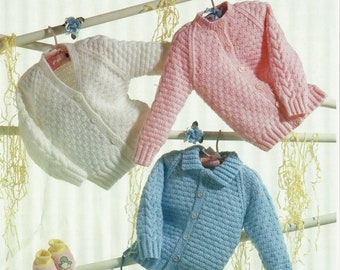 Toddlers and Childrens Lovely Aran Cardigans with V-Neck, Round Neck or Collar, Vintage Knitting Pattern, PDF, Digital Download - A639