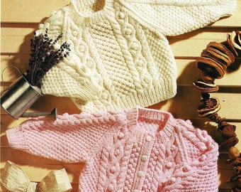 Babies and Toddlers Raglan Sleeved Aran Cardigan and Sweater, Vintage Knitting Pattern, PDF, Digital Download - A394