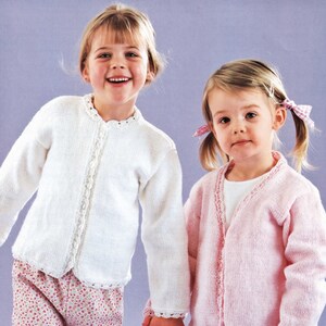 Toddlers and Girls Round or V Neck Cardigan with Pretty Lacy Edges, Vintage Knitting Pattern,  PDF, Digital Download - D286