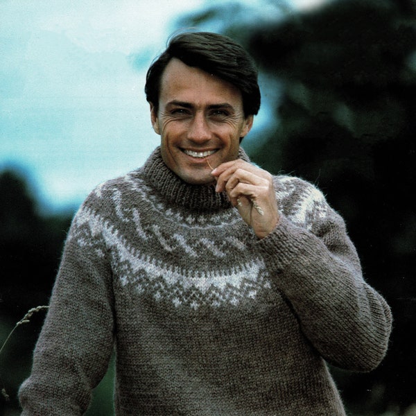 Mens Traditional Nordic Bulky Fair Isle Sweater, Vintage Knitting Pattern, PDF,  Digital Download - B658