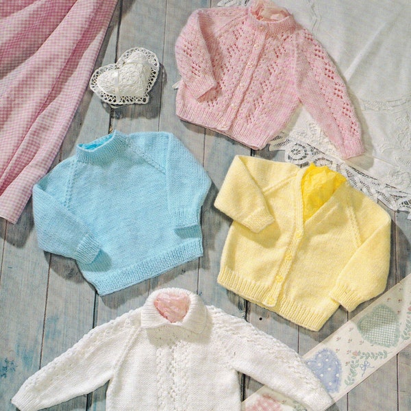 Babies and Toddlers Raglan Cardigans and Sweaters  *Includes Prem Sizes*, Vintage Knitting Pattern, PDF, Digital Download - D185