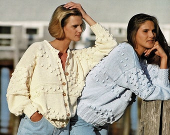Ladies Easy Fit Aran Bobble Stitch Cardigan with Cabled Bands, Vintage Knitting Pattern, PDF, Digital Download - C984