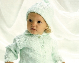 Babies and Toddlers Cable Pattern Jacket With Collar And Matching Hat, Vintage Knitting Pattern, PDF, Digital Download - A629