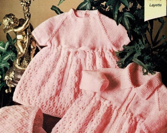 Mooi kanten jurkje, jasje, mutsje, wantjes en babyschoentjes voor baby meisjes, vintage breipatroon, PDF, digitale download - A274