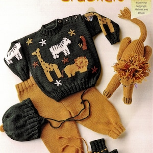 Toddlers Cute Jungle Animal Sweater with Matching Leggings, Helmet and Boots, Vintage Knitting Pattern, PDF, Digital Download - A617