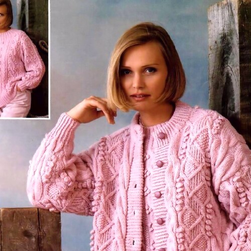 Ladies Aran Round Neck Cardigan and 