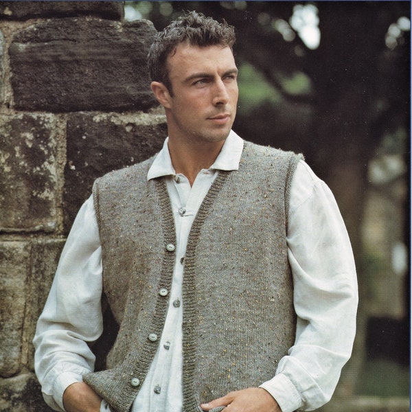 Mens "Easy Knit" Casual V-Neck Waistcoat, Vintage Knitting Pattern, PDF, Digital Download - D131