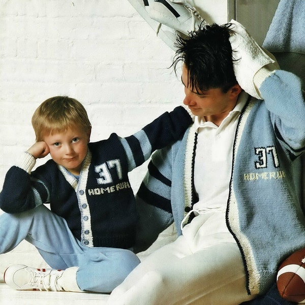 Père et fils fabuleux cardigans de baseball, modèle de tricot vintage, PDF, téléchargement numérique - C245