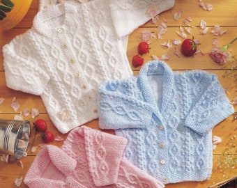 Babies, Toddlers and Childrens Aran Style Cardigans with Three Neckline Variations, Vintage Knitting Pattern, PDF, Digital Download - B232