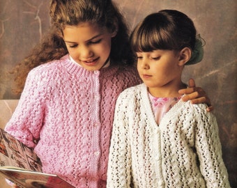 Girls Pretty Lacy Cardigan with Round or V Neck, Vintage Knitting Pattern, PDF, Digital Download - D303