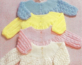 Babies Classic Matinee Jackets with Four Lacy Body Options and Garter Stitch Yokes, Vintage knitting Pattern, PDF, Digital Download - A523
