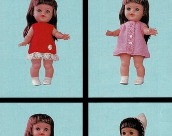 Three Girl Dolls Pretty Dresses and Winter Outfit, Vintage Knitting Pattern, PDF, Digital Download - A767