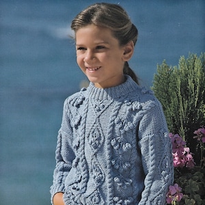 Toddlers and Girls Lovely Aran Look Sweater, Vintage Knitting Pattern, PDF, Digital Download - C761