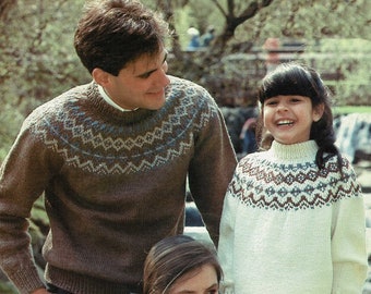Lovely Nordic Style Fair Isle Sweaters for All the Family, Vintage Knitting Pattern, PDF, Digital Download - B891