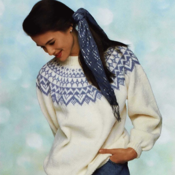 Ladies Gorgeous Nordic Style Fair Isle Sweater, Vintage Knitting Pattern, PDF, Digital Download - B969