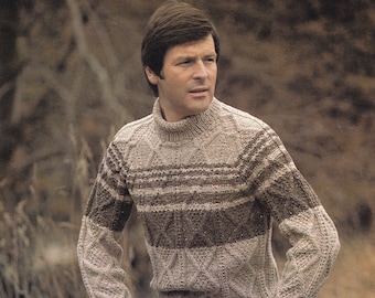 Klassisk herrtröja med raglanärm och rund halsringning, vintage stickmönster, PDF, digital nedladdning - D144