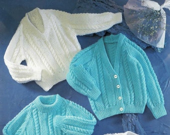 Babies and Toddlers Moss Stitch and Cable Cardigans and Sweaters, Vintage Knitting Pattern, PDF, Digital Download - C133